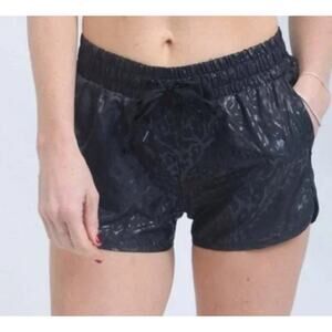 Zyia Active Black Bomber Leopard Print Lined Running Shorts Size Large